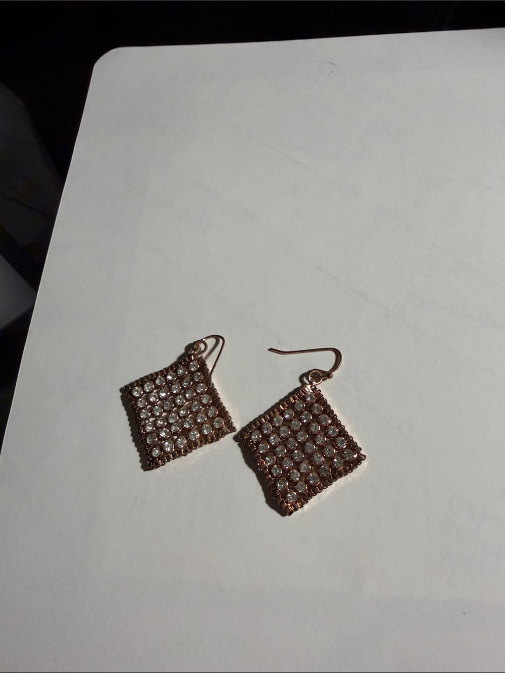 Crystal Square Drop Earrings - Rose Gold Tone
